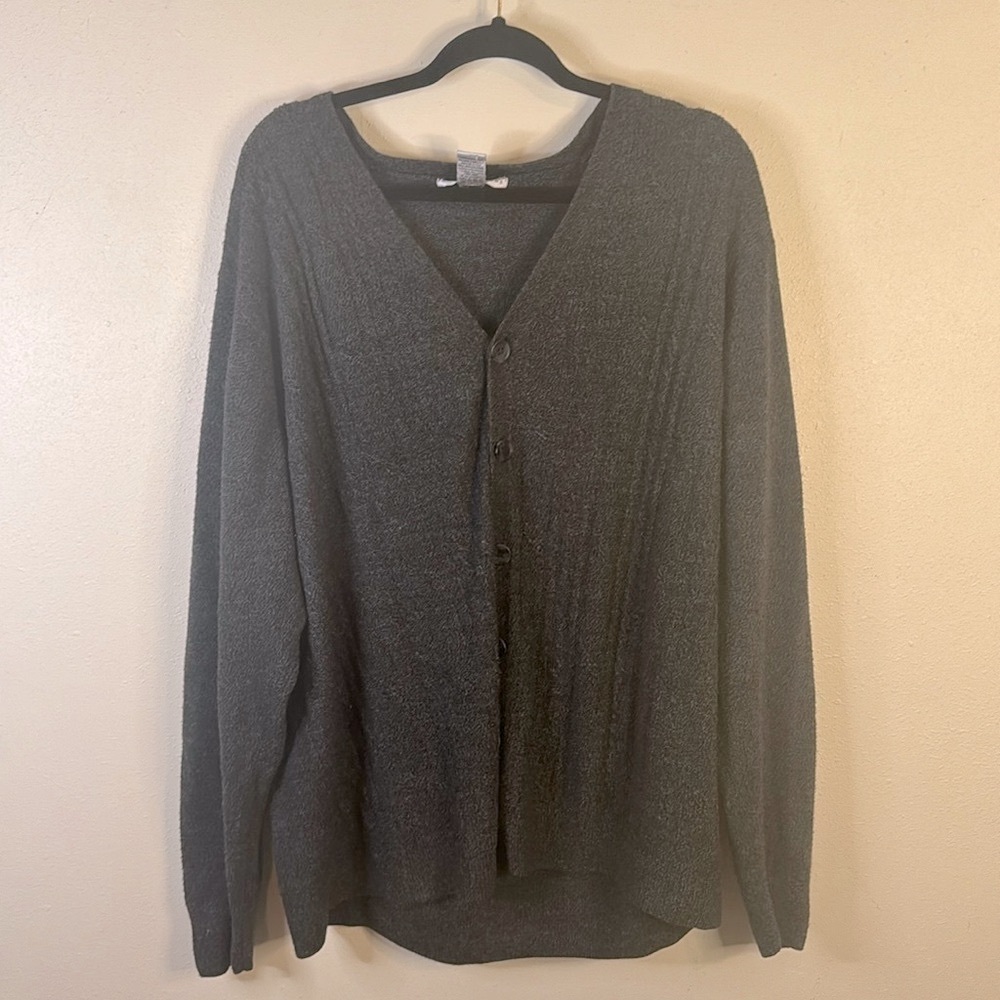 Geoffrey Beene Cable Knit Dark Gray Button up Cardigan Grandpa Sweater S…